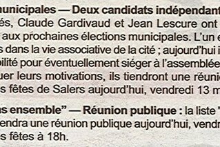 ELECTIONS MUNICIPALES RÉUNIONS PUBLIQUES 