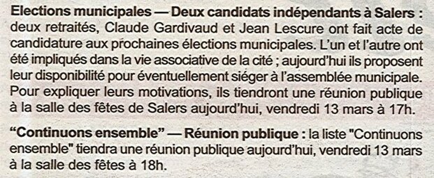 ELECTIONS MUNICIPALES RÉUNIONS PUBLIQUES 