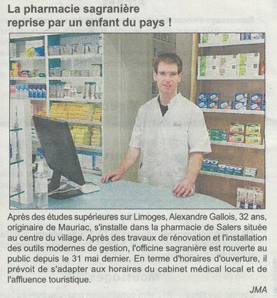 LA PHARMACIE SAGRANIERE REPRISE PAR UN ENFANT DU PAYS